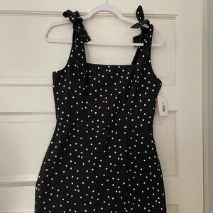Black and white polka dot mini dress with tie straps - size Medium